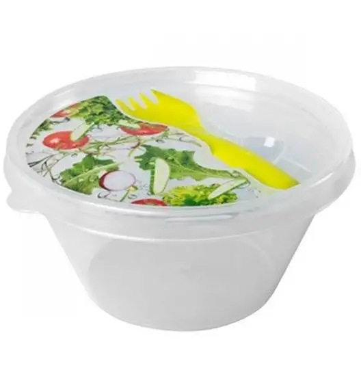 HEGA Lunch box z widelcem / Ø 14 cm / transparentny, zielony / tworzywo sztuczne