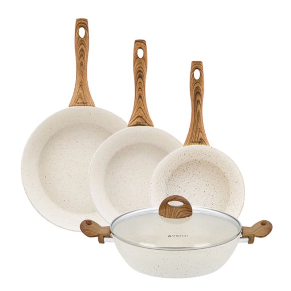 AMBITION NATURE Komplet patelni z powłoką nieprzywierającą Ø20+24+28 cm + patelnia głęboka 28 cm