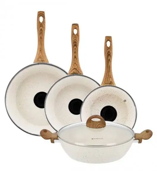 AMBITION NATURE Komplet patelni z powłoką nieprzywierającą Ø20+24+28 cm +pokrywki uniwersalne+ patelnia głęboka 28 cm / indukcja