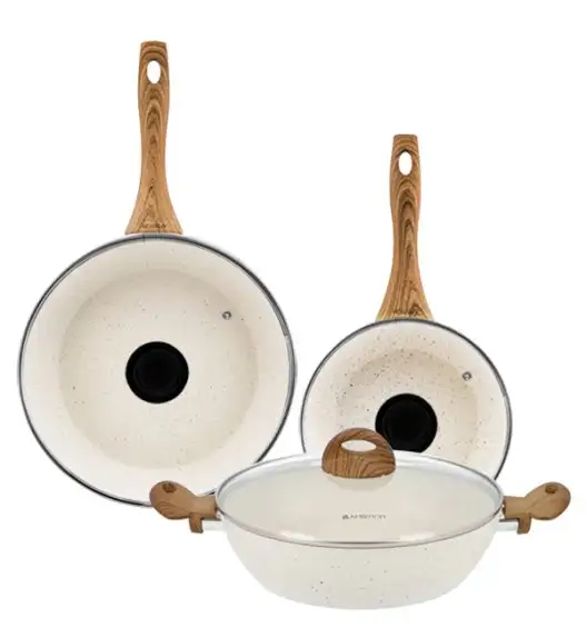 AMBITION NATURE Komplet patelni z powłoką nieprzywierającą Ø20+28 cm +pokrywki uniwersalne+ patelnia głęboka 28 cm