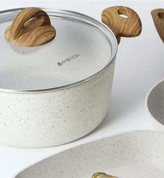 AMBITION NATURE Komplet Garnki z pokrywkami 6 el + patelnia 20, 24, 28 cm + pokrywki uniwersalne