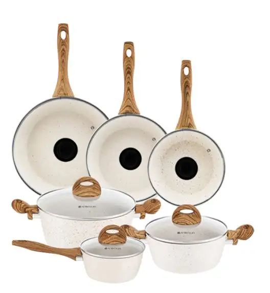 AMBITION NATURE Komplet Garnki z pokrywkami 6 el + patelnia 20, 24, 28 cm + pokrywki uniwersalne