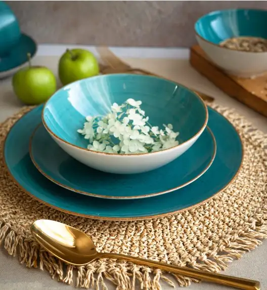 LUBIANA BOSS 6630L Serwis obiadowo - kawowy 112 el / 18 osób / morski / porcelana ręcznie malowana