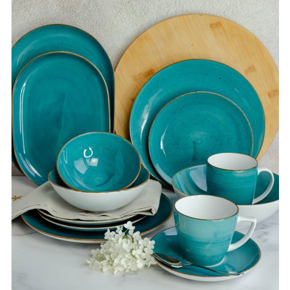 LUBIANA BOSS 6630L Serwis obiadowo - kawowy 40 el / 6 osób / morski / porcelana ręcznie malowana