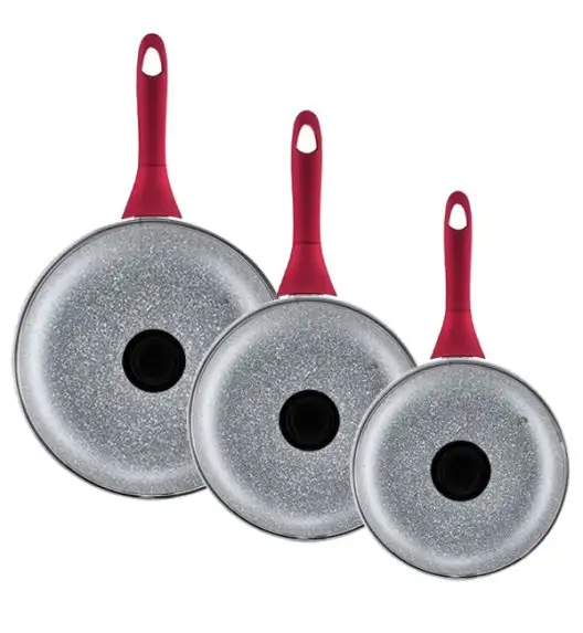 AMBITION JASPER Komplet patelni (20, 24, 28) cm + pokrywki / powłoka Qualum Basic Stone Edition