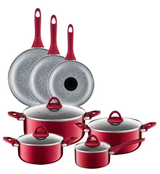 AMBITION JASPER Komplet garnków z pokrywkami 8el (16, 20, 24, 28) cm + patelnie (20, 24, 28) cm + pokrywki uniwersalne / nieprzywierająca powłoka / indukcja