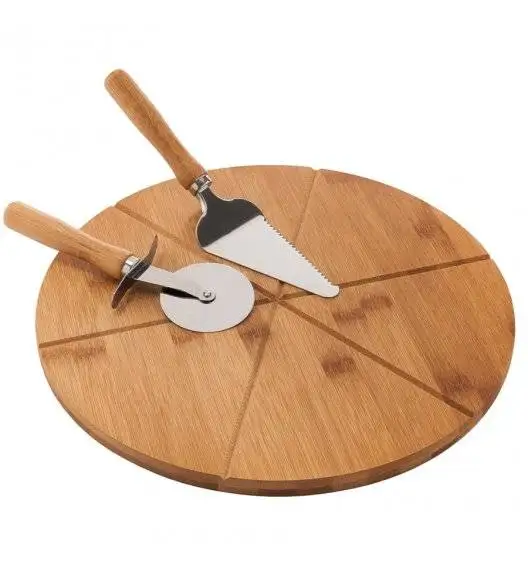 TADAR Zestaw do serwowania pizzy / 3 el / stal + drewno bambusowe