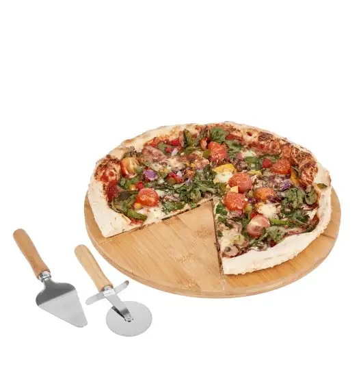 TADAR Zestaw do serwowania pizzy / 3 el / stal + drewno bambusowe