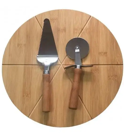 TADAR Zestaw do serwowania pizzy / 3 el / stal + drewno bambusowe
