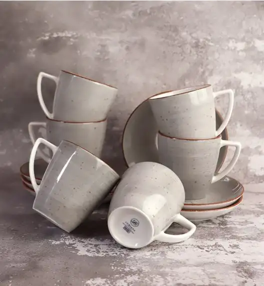 LUBIANA BOSS 6630Z Komplet filiżanek 200 ml ze spodkami / 6 os / 12 el / szary / porcelana ręcznie malowana