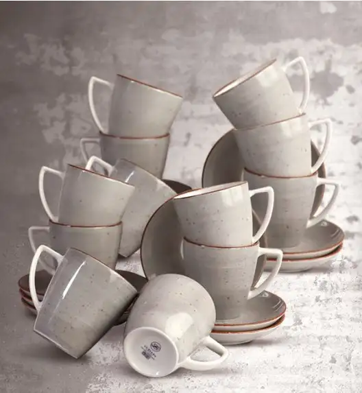 LUBIANA BOSS 6630Z Komplet filiżanek 200 ml ze spodkami / 12 os / 24 el / szary / porcelana ręcznie malowana