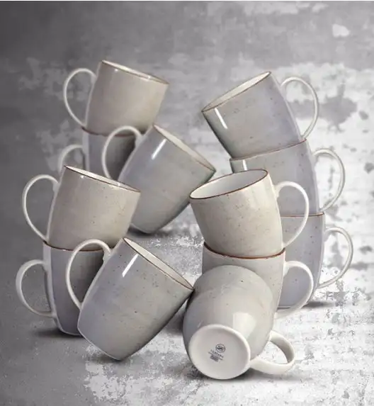 LUBIANA BOSS 6630Z Komplet kubków 380 ml / 12 os / 12 el / szary / porcelana ręcznie malowana