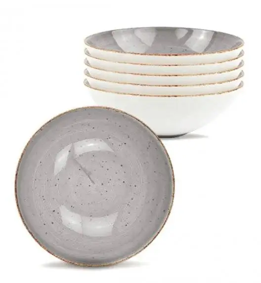 LUBIANA BOSS 6630Z Komplet talerzy głębokich 18 cm / 6os / 6 el / szary / porcelana ręcznie malowana