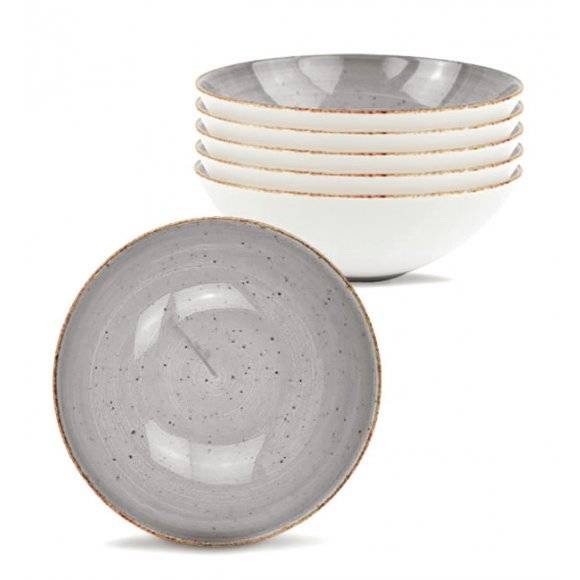LUBIANA BOSS 6630Z Komplet talerzy głębokich 18 cm / 6os / 6 el / szary / porcelana ręcznie malowana