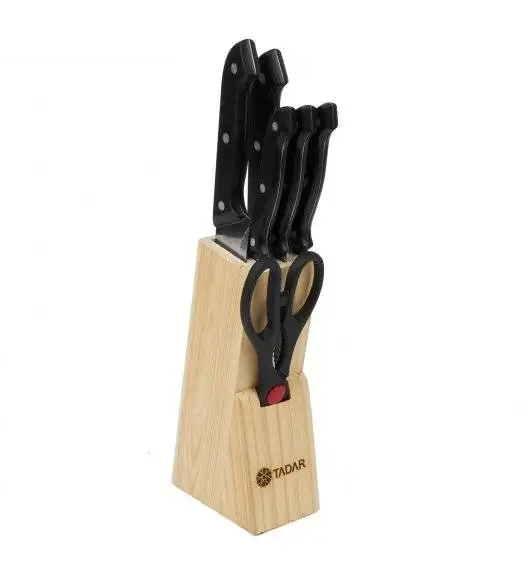 TADAR RAZOR Komplet noży + nożyczki w bloku drewnianym / 6 elementów