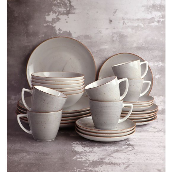 LUBIANA BOSS 6630Z Serwis obiadowo - kawowy 60 el / 12 osób / szary / porcelana ręcznie malowana