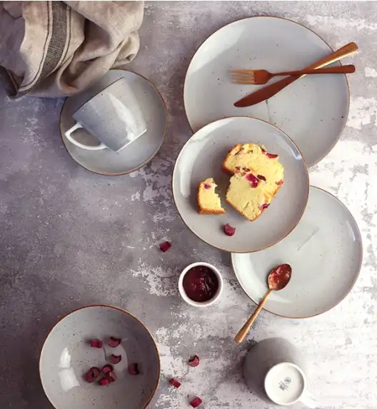 LUBIANA BOSS 6630Z Serwis obiadowo - kawowy 60 el / 12 osób / szary / porcelana ręcznie malowana