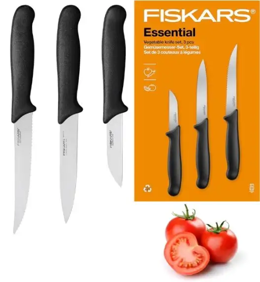 FISKARS ESSENTIAL Zestaw 3 noży do warzyw / stal nierdzewna + tworzywo sztuczne