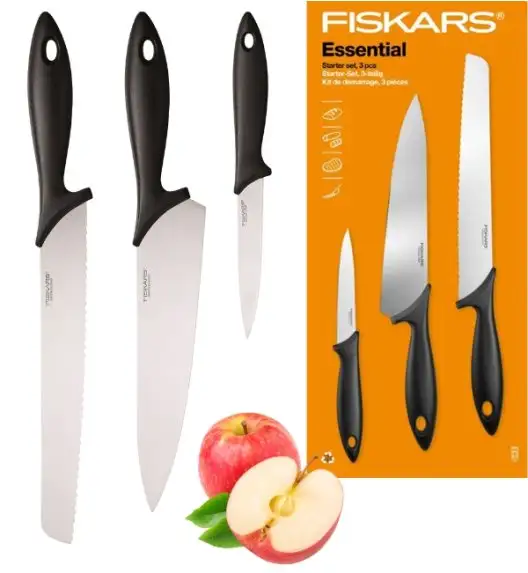 FISKARS ESSENTIAL Zestaw 3 noży kuchennych / stal nierdzewna HRC 53