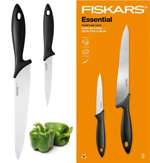 FISKARS ESSENTIAL Zestaw 2 noży Szefa kuchni / stal nierdzewna + tworzywo sztuczne