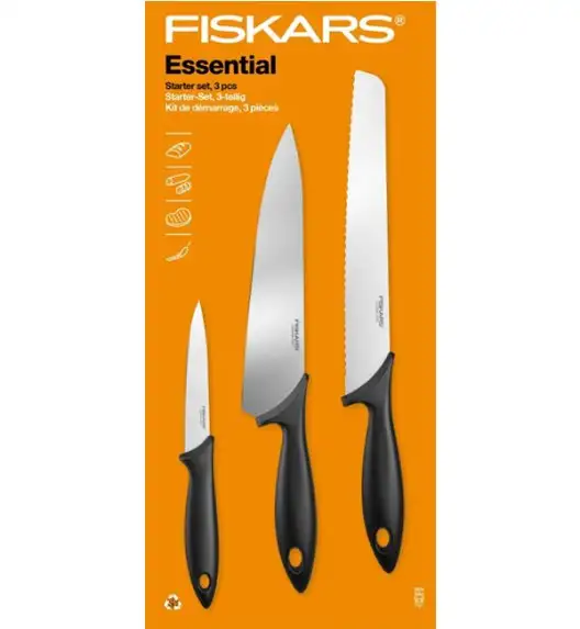 FISKARS ESSENTIAL Komplet 11 noży (kuchenne +Szefa+do obierania+do warzyw) w pudełku/ stal nierdzewna