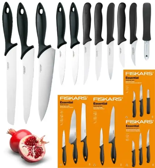 FISKARS ESSENTIAL Komplet 11 noży (kuchenne +Szefa+do obierania+do warzyw) w pudełku/ stal nierdzewna