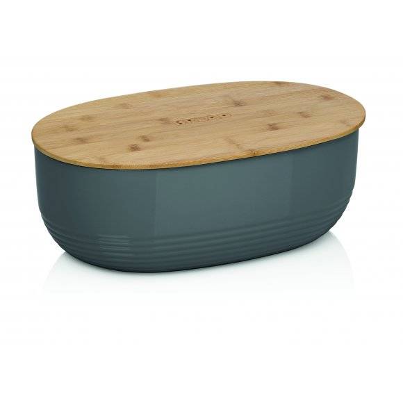 KELA NAMUR Chlebak z pokrywą 37,5 cm ciemnoszary / tworzywo + drewno bambusowe