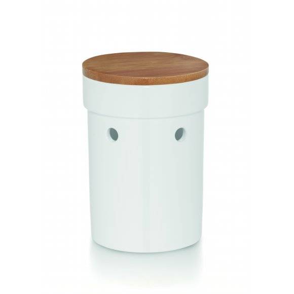 KELA SALENA Pojemnik na czosnek z bambusową pokrywką ⌀ 12 cm / ceramika