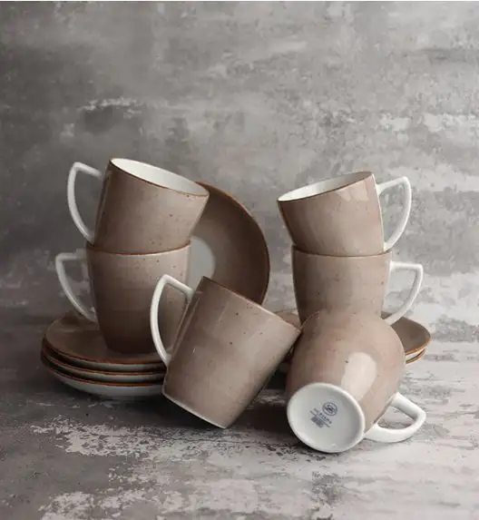 LUBIANA BOSS 6630T Komplet Filiżanka 200 ml + spodek / 6 os / 12 el / brązowa / porcelana ręcznie malowana