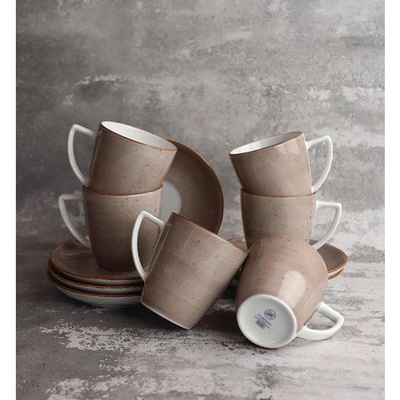 LUBIANA BOSS 6630T Komplet Filiżanka 200 ml + spodek / 6 os / 12 el / brązowa / porcelana ręcznie malowana