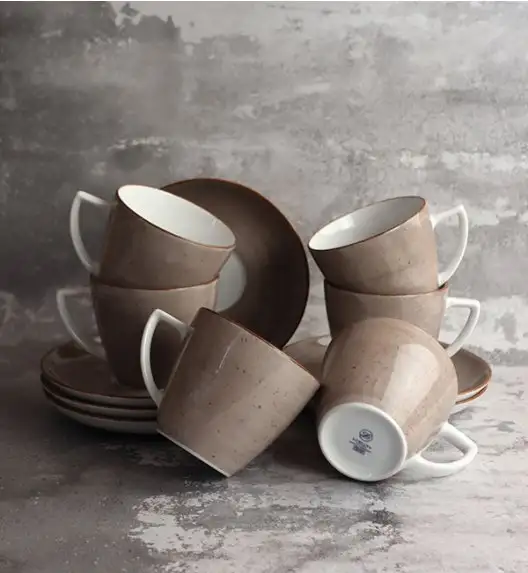 LUBIANA BOSS 6630T Komplet Filiżanka 350 ml + spodek / 6 os / 12 el / brązowy / porcelana ręcznie malowana