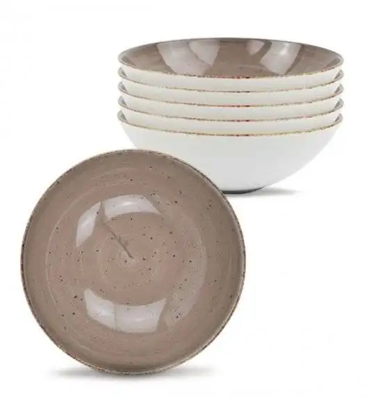 LUBIANA BOSS 6630T Komplet Talerze głębokie 18 cm / 6 os / 6 el / brązowy / porcelana ręcznie malowana