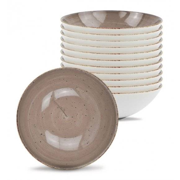 LUBIANA BOSS 6630T Komplet Talerze głębokie 18 cm / 12 os / 12 el / brązowy / porcelana ręcznie malowana