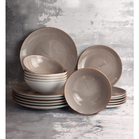 LUBIANA BOSS 6630T Serwis obiadowy 18 el / 6 osób / brązowy / porcelana ręcznie malowana