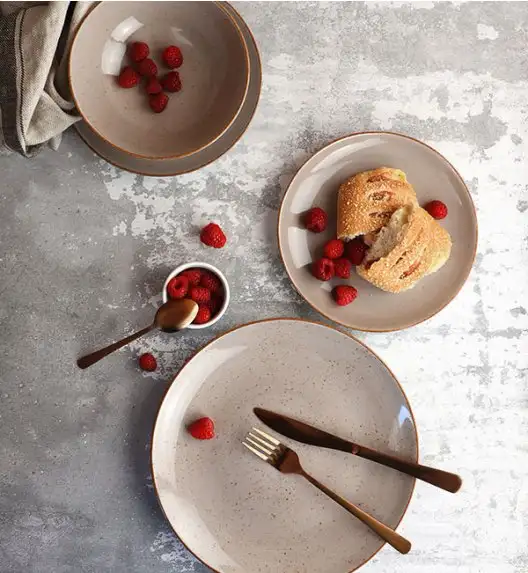 LUBIANA BOSS 6630T Serwis obiadowy 18 el / 6 osób / brązowy / porcelana ręcznie malowana