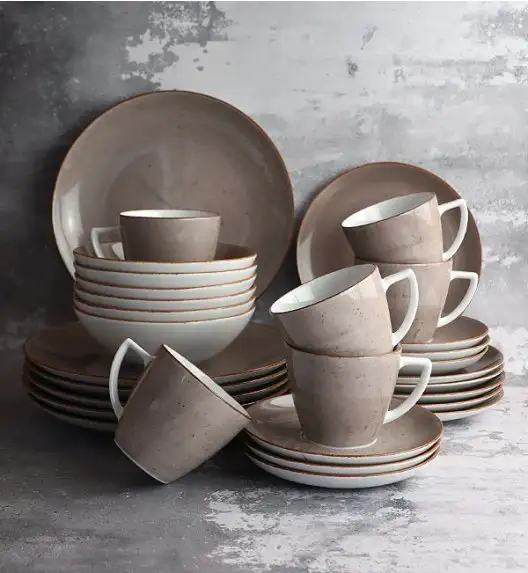 LUBIANA BOSS 6630T Serwis obiadowo - kawowy 60 el / 12 osób / brązowy / porcelana ręcznie malowana