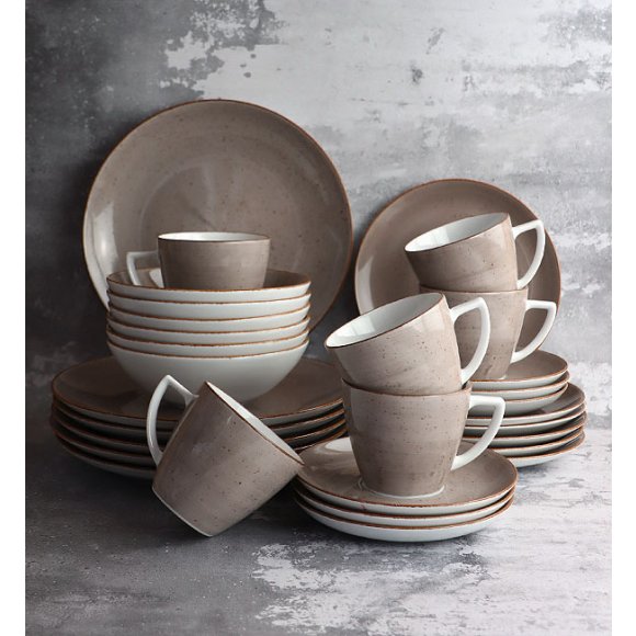 LUBIANA BOSS 6630T Serwis obiadowo - kawowy 60 el / 12 osób / brązowy / porcelana ręcznie malowana