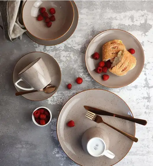 LUBIANA BOSS 6630T Serwis obiadowo - kawowy 60 el / 12 osób / brązowy / porcelana ręcznie malowana