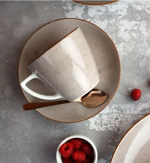 LUBIANA BOSS 6630T Serwis obiadowo - kawowy 60 el / 12 osób / brązowy / porcelana ręcznie malowana