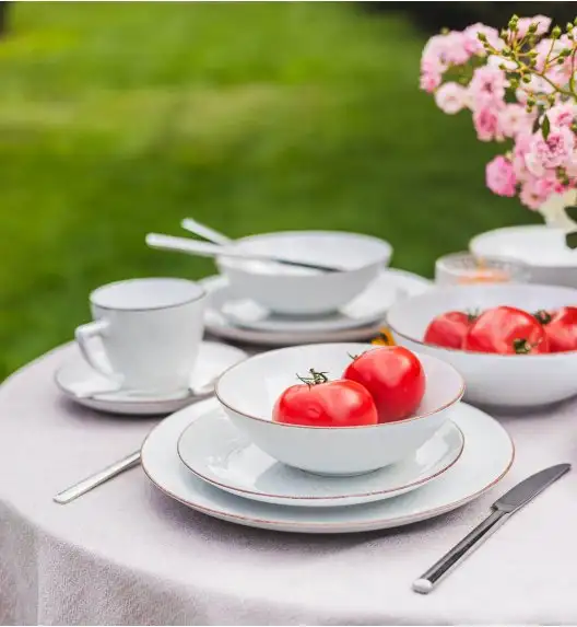 LUBIANA BOSS 6630U Serwis obiadowo - kawowy 30 el / 6 osób / budyniowy / porcelana ręcznie malowana