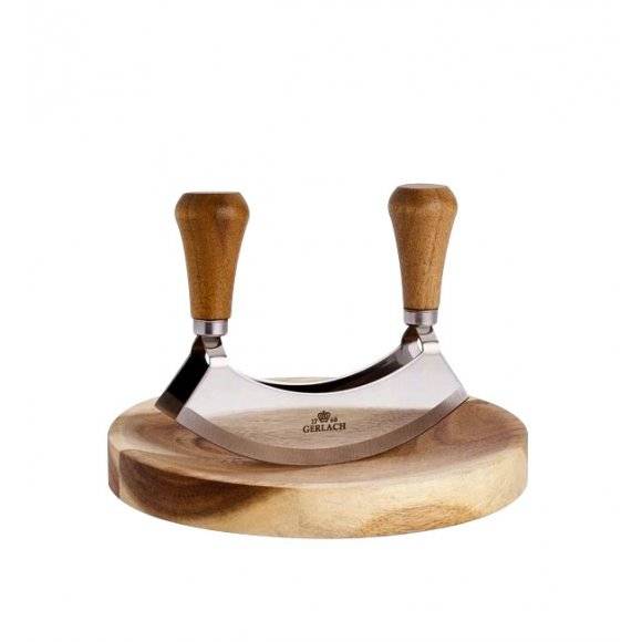 GERLACH NATUR Nóż / tasak z podwójnym ostrzem do ziół + deska / drewno akacjowe