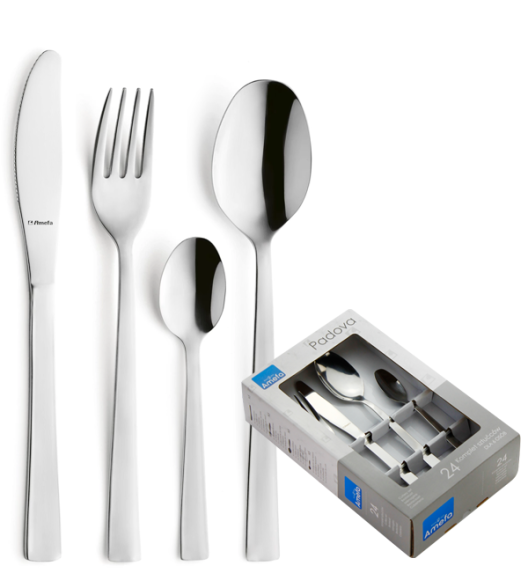 WYPRZEDAŻ! AMEFA PADOVA Sztućce UE 24 el w pudełku szarym / 6 os / połysk / wieczysta gwarancja