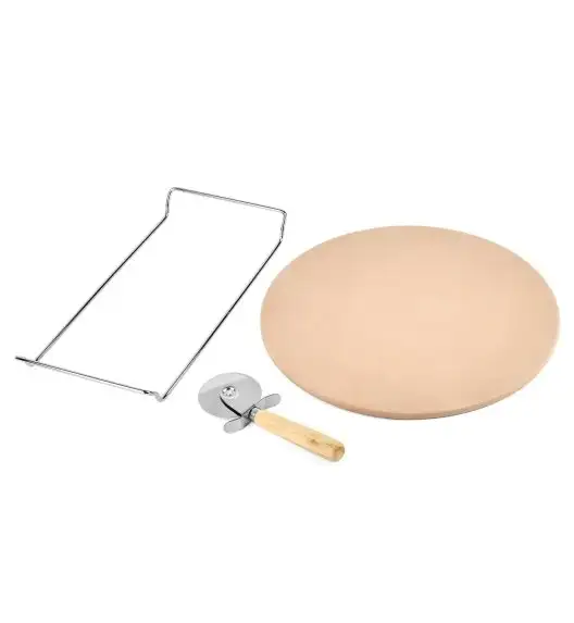 KONIGHOFFER Kamień do pieczenia pizzy 33 cm ze stojakiem + nóż do pizzy / kamień + stal nierdzewna