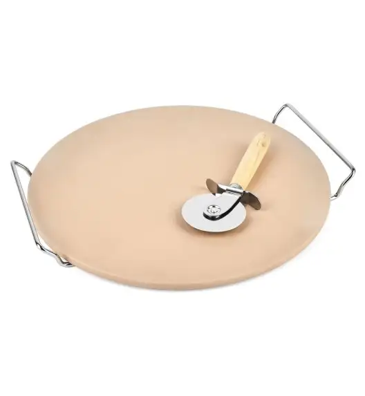 KONIGHOFFER Kamień do pieczenia pizzy 33 cm ze stojakiem + nóż do pizzy / kamień + stal nierdzewna