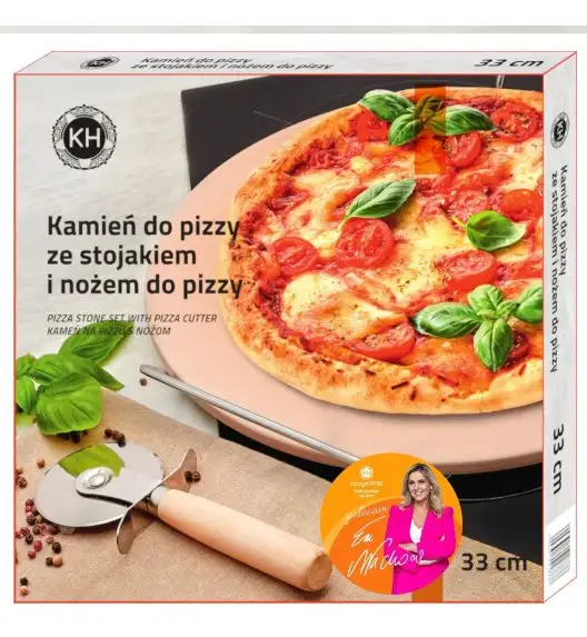 KONIGHOFFER Kamień do pieczenia pizzy 33 cm ze stojakiem + nóż do pizzy / kamień + stal nierdzewna