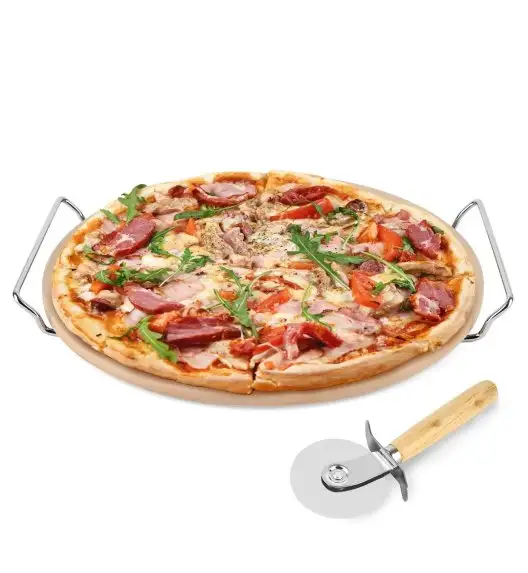 KONIGHOFFER Kamień do pieczenia pizzy 33 cm ze stojakiem + nóż do pizzy / kamień + stal nierdzewna