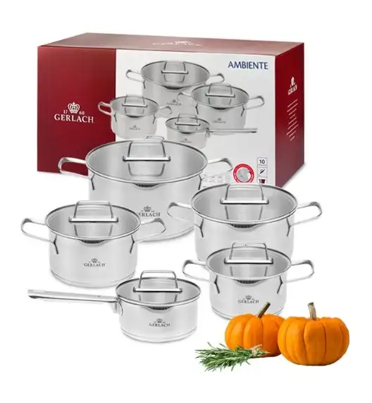 GERLACH AMBIENTE Komplet Garnki z pokrywkami 10 el / stal nierdzewna / indukcja