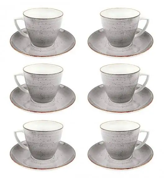 LUBIANA BOSS 6630Z Komplet Filiżanka 350 ml + spodek / 6 os / 12 el / szary / porcelana ręcznie malowana