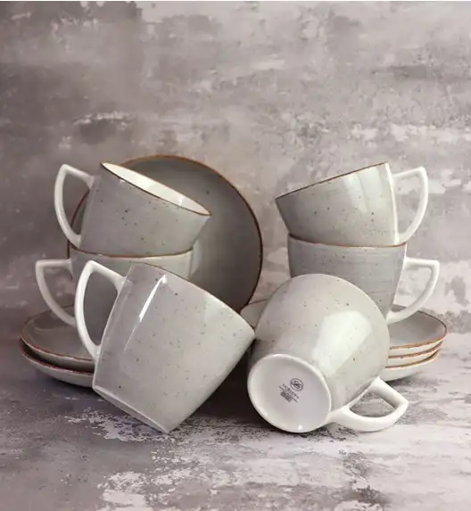 LUBIANA BOSS 6630Z Komplet Filiżanka 350 ml + spodek / 6 os / 12 el / szary / porcelana ręcznie malowana