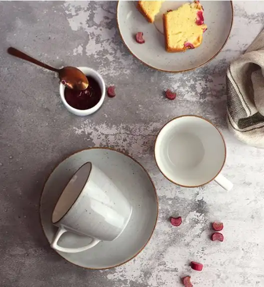 LUBIANA BOSS 6630Z Komplet Filiżanka 350 ml + spodek / 6 os / 12 el / szary / porcelana ręcznie malowana